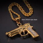 Iced Out Desert Eagle Pistol Pendant Necklace — Stainless Steel