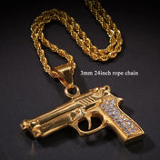 Iced Out Desert Eagle Pistol Pendant Necklace — Stainless Steel