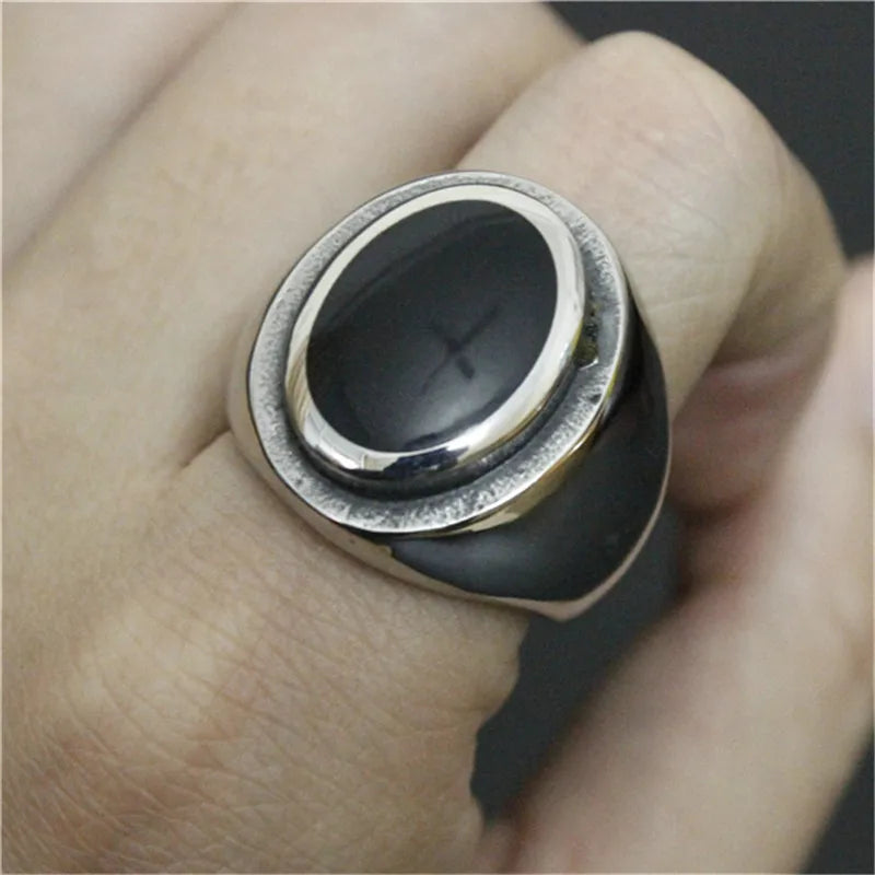 Polished Biker Band Ring — Stainless Steel