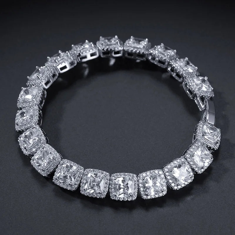 Iced Out Geometric Square CZ Tennis Chain Bracelet 10mm