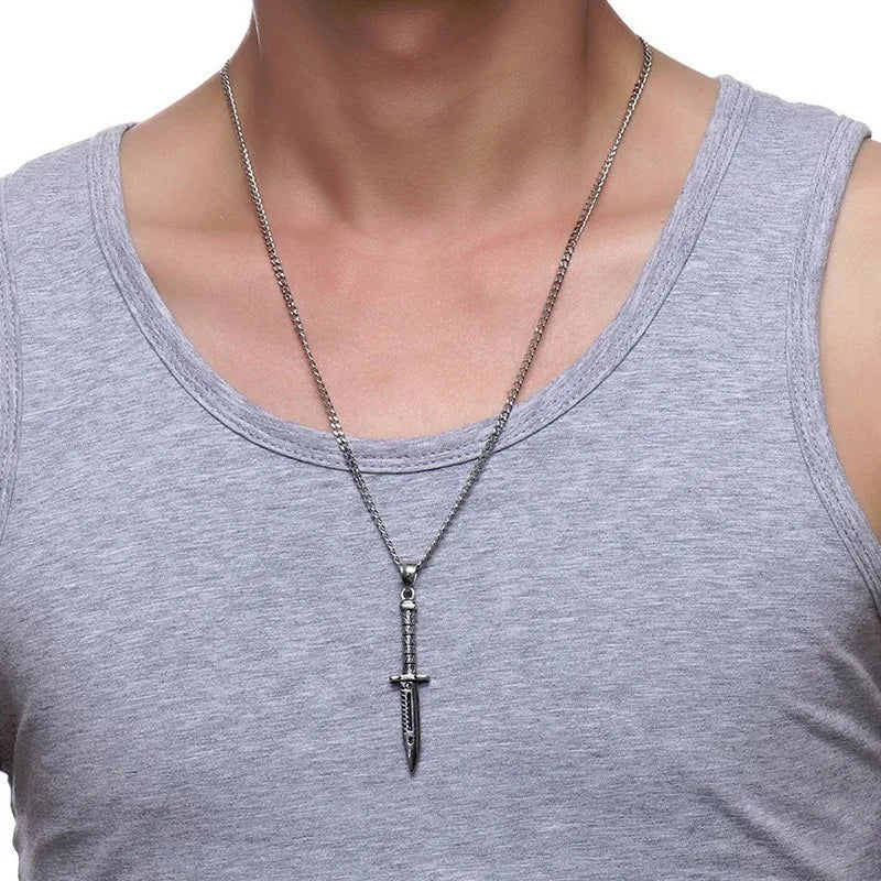 Supernatural Sword Dagger Knife Necklace Pendant for Men Stainless Steel Male Bike Jewelry