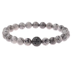 Black CZ Pave Ball Beaded Bracelet for Men — Adjustable Weave