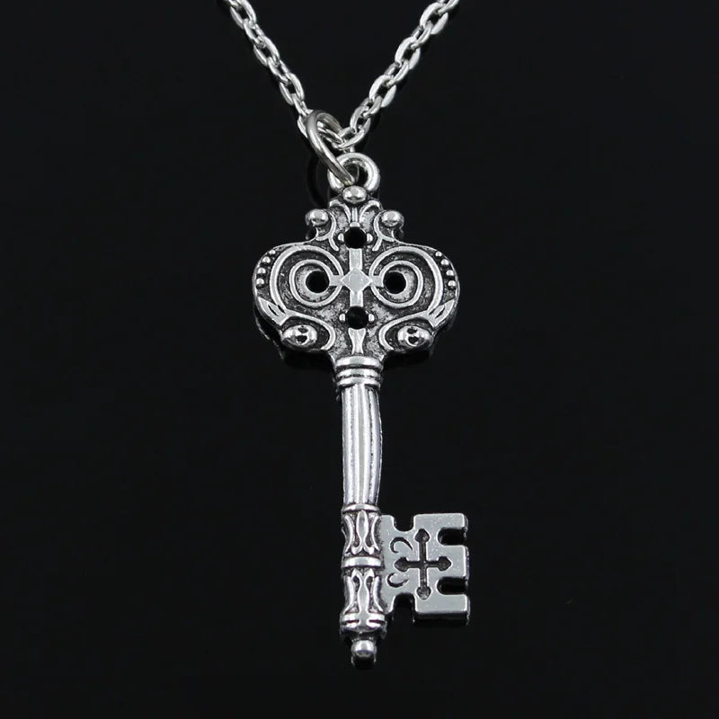 Vintage Skeleton Key Cross Pendant Necklace — Silver