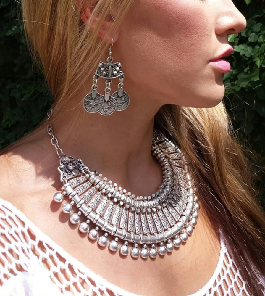 Traditional Gypsy Afghan Ethnic Choker Necklace for Women Vintage African Tribe Bib Moon Collares Boho Pakistan Turkish