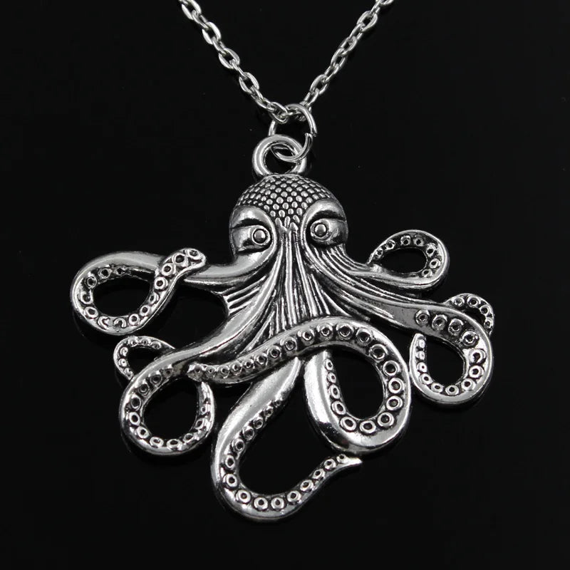 New Fashion Octopus Pendants Round Cross Chain Short Long Mens Womens Silver Color Necklace Jewelry Gift