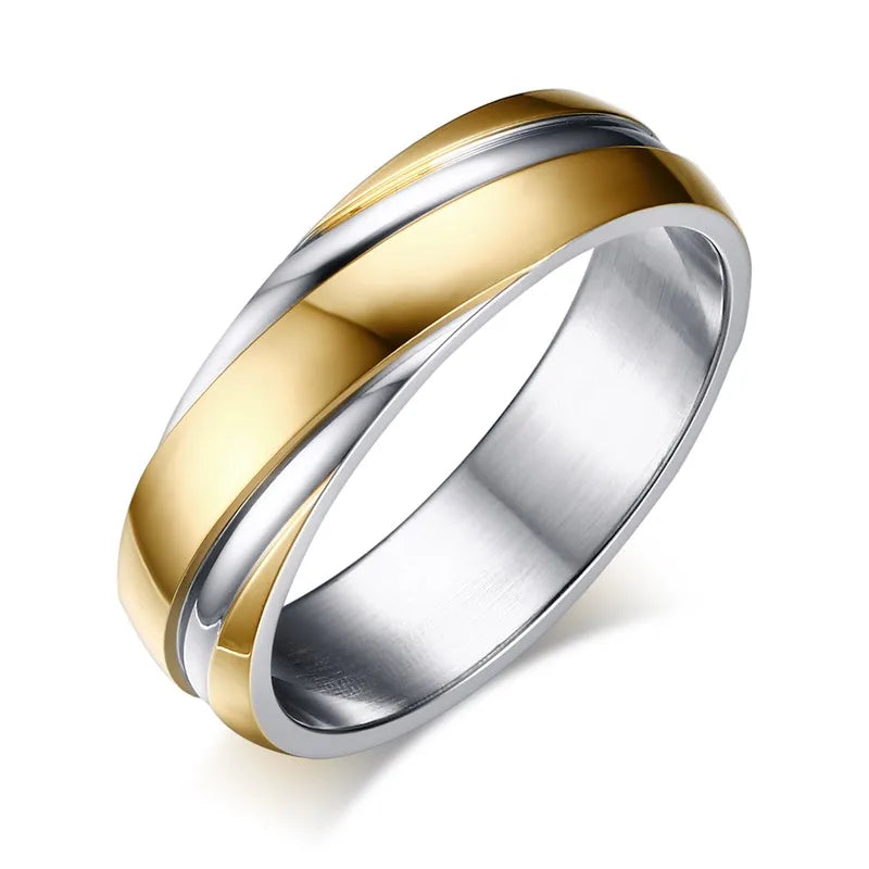 Vnox Wedding Ring for Women Men Stainless Steel Black Rose Gold Color Free velvet bag Gift