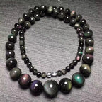 Fine Rainbow Eye Black Natural Obsidian Stone Necklace Round Bead Tower Chain Necklace for Women Men Fashion Jewelry JoursNeige