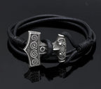 Leather Adjustable Viking Odin Raven Thors Mjolnir Hammer Viking Amulet Hammer Scandinavian Norse Bracelet for Men