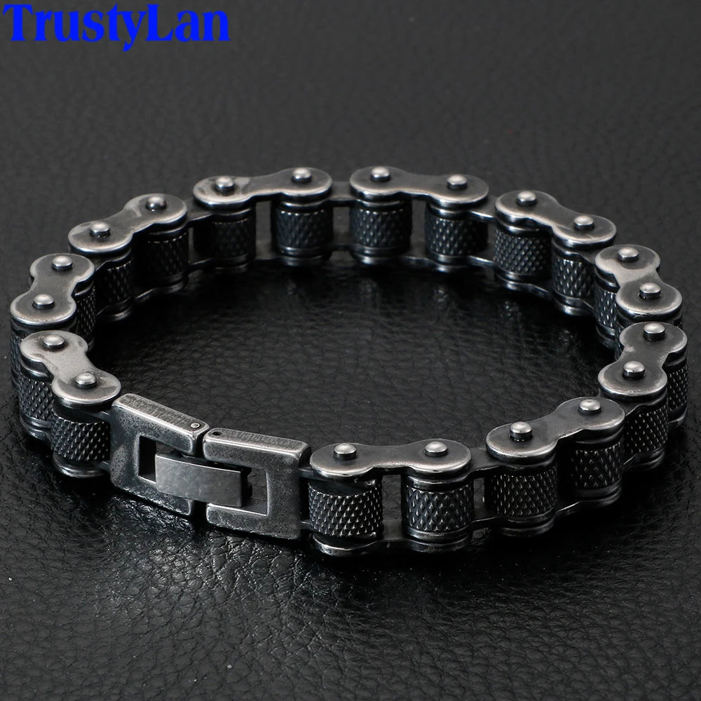 Retro Stainless Steel Motorcycle Chain Bracelet Men 13MM Width Rock And Roll Men's Bracelets On Hand Male Jewelry