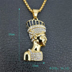 Hip Hop Jewelry Egyptian Nefertiti Queen Portrait Pendant Rhinestone 316L Stainless Steel Necklace Iced Out Chain Mens Gift