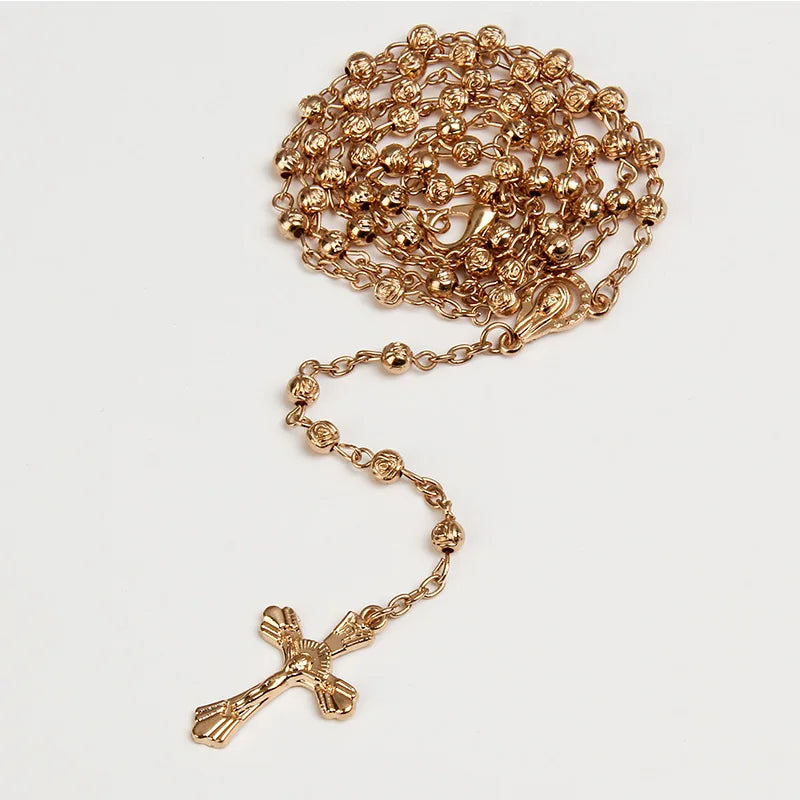 4mm Stainless Steel Necklace, Little Rosary Lady Jewelry Rosary Necklace Lady Jewelry Necklace Jesus Cross Necklace