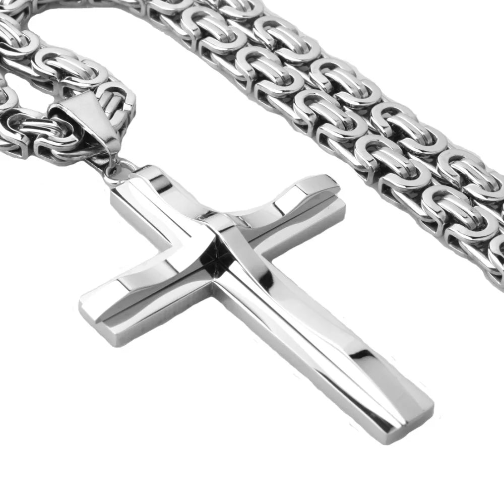 Crucifix Byzantine Chain Necklace — Stainless Steel