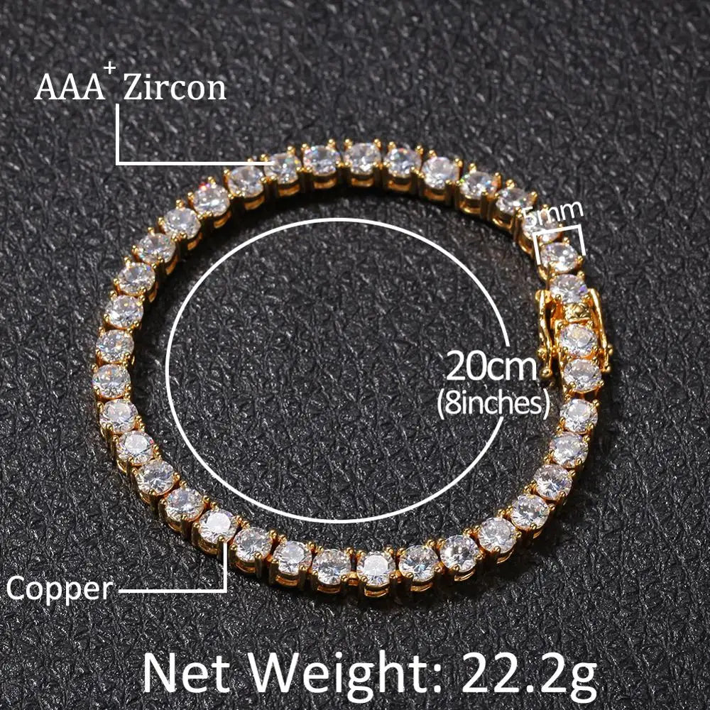 TBTK Fashion 3mm/4mm/5mm One Row Iced Out Chain AAA Zirconia Tennis Bracelet Hiphop Charms Wrist Luxury Jewelry