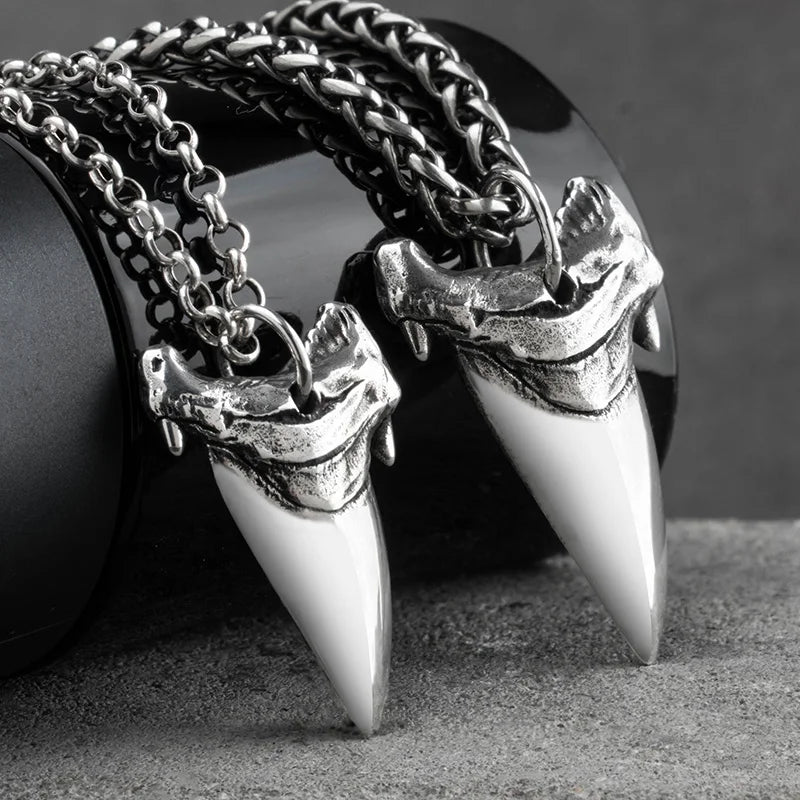 Shark tooth S925 Silver necklace for men silver pendant Jewelry hippop street culture mygrillz