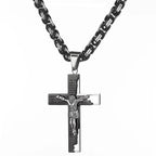 6mm Flat Byzantine Chain Necklace For Men's Neck Jewelry Stainless Steel Silver Gold Black Color Jesus Cross Pendant