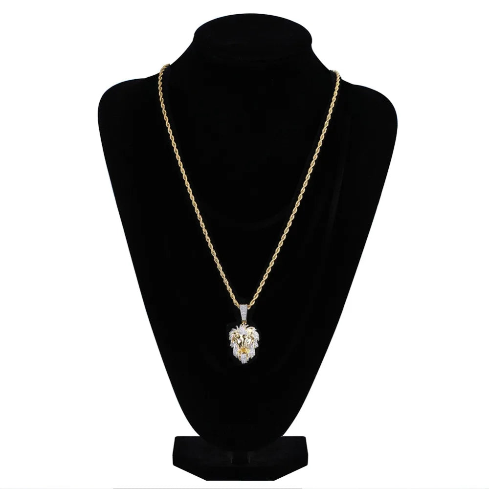 Iced Out Micro Pave Lion Head Pendant — Gold