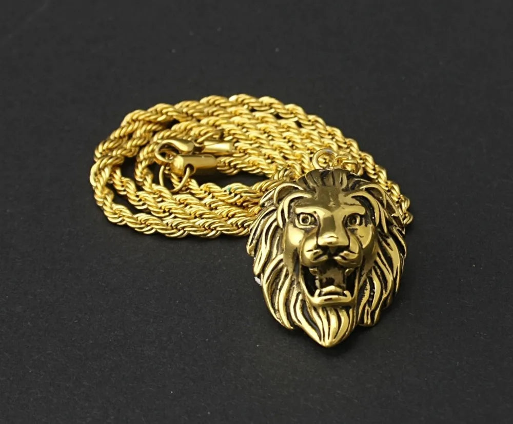 Hip Hop Silver /Gold/Black Color Lion Head Pendant Necklace For Men Luxury Stainless Steel Male Jewelry Friendship Gift