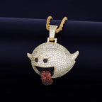 Bubble Letter Flying Ghost Hip Hop Pendant Gold Color Bling Cubic Zircon Men's Necklace Jewelry