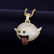 Iced Out Ghost Pendant Necklace Gold — Cubic Zirconia