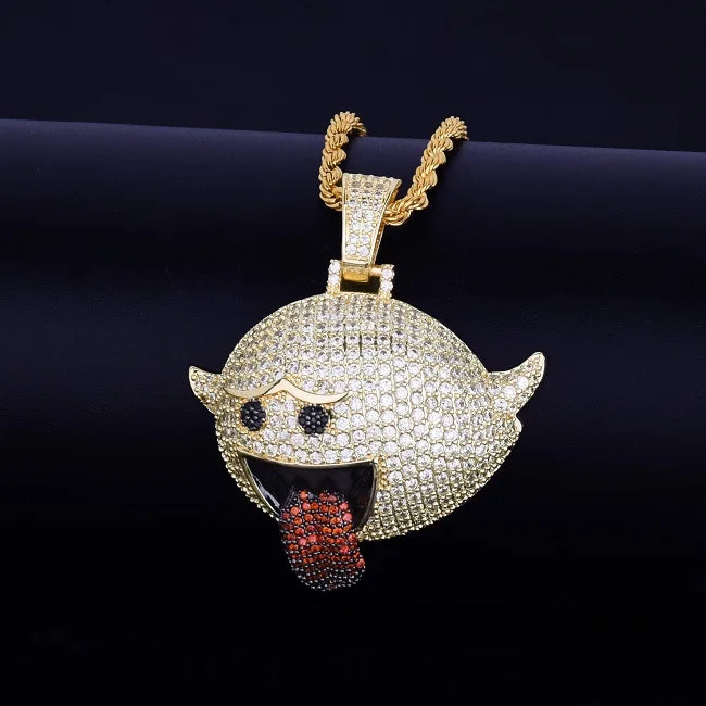 Bubble Letter Flying Ghost Hip Hop Pendant Gold Color Bling Cubic Zircon Men's Necklace Jewelry