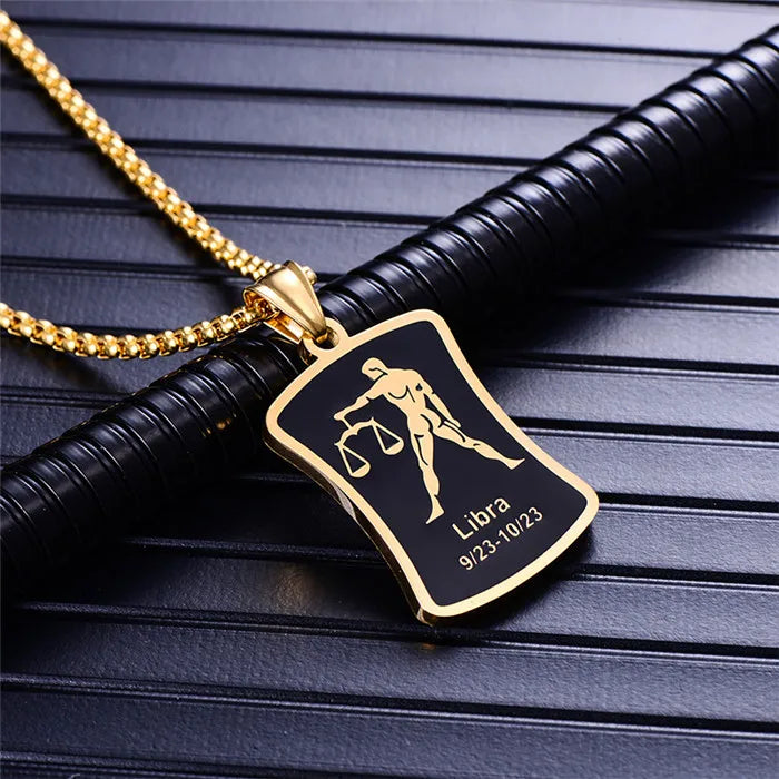 Scorpio 12 Constellations Necklace Birthday Gifts Gold Color Stainless Steel Amulet Pendant Zodiac Sign Jewelry Collier