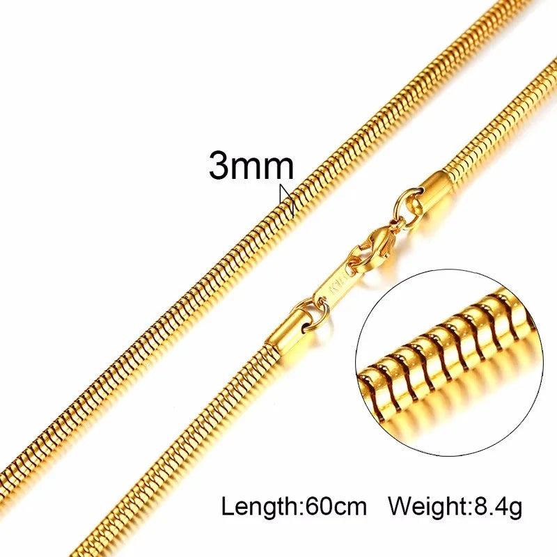 Vnox 3-6MM Tone Snake Cocoon Curb Link Flat Box Wheat Chains Stainless Steel Men Necklace Choker Jewelry 24 inch