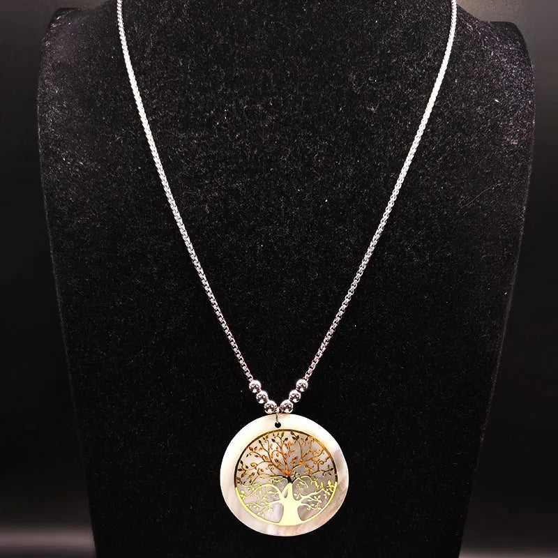 Tree of Life Gold Bead Necklace — Stainless Steel