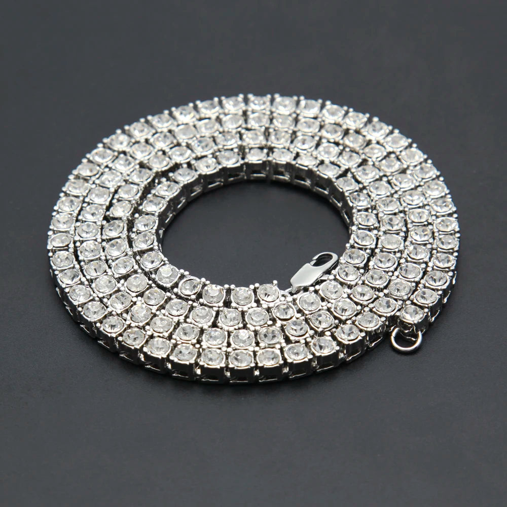 Men's Hip Hop Bling Bling Iced Out Tennis Chains 1 Row Necklaces Luxury Brand Silver/Gold Color Men Chain Fashion Jewelry