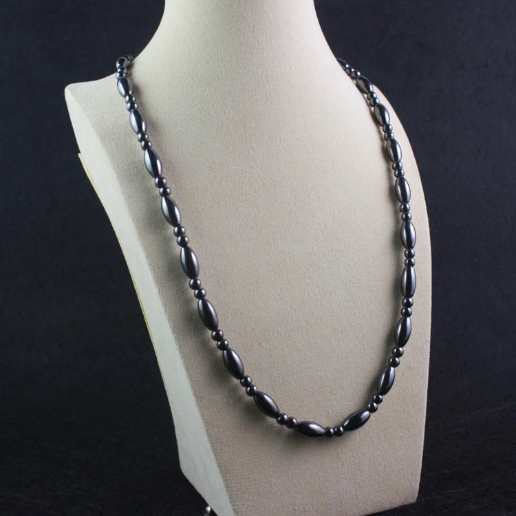 Magnetic Hematite Oval Bead Necklace — Zinc Alloy, 6x12mm