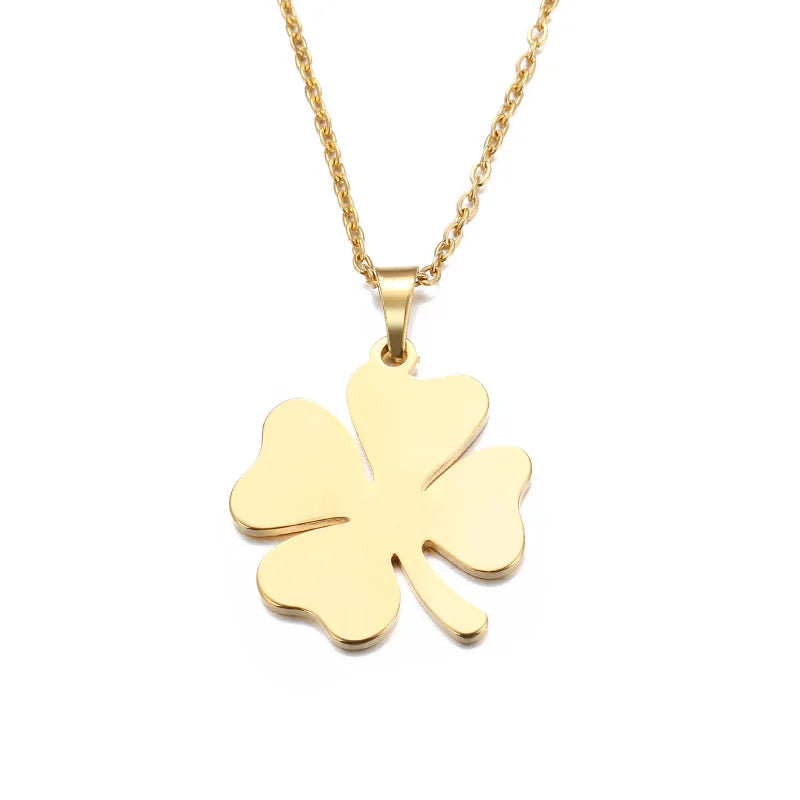DOTIFI Stainless Steel Necklace For Women Man Lover's Clover Gold Color Pendant Necklace Engagement Jewelry