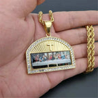 Religious The Last Supper Pendant Necklace For Men Stainless Steel Gold Color Iced Out Bling Cross Necklace Male Jewelry
