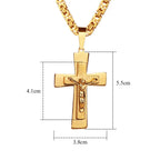 Men's Necklace Big Jesus Cross Pendant & Chain Men Gold Color Stainless Steel Christian Crucifix Necklace Male Religious Jewelry