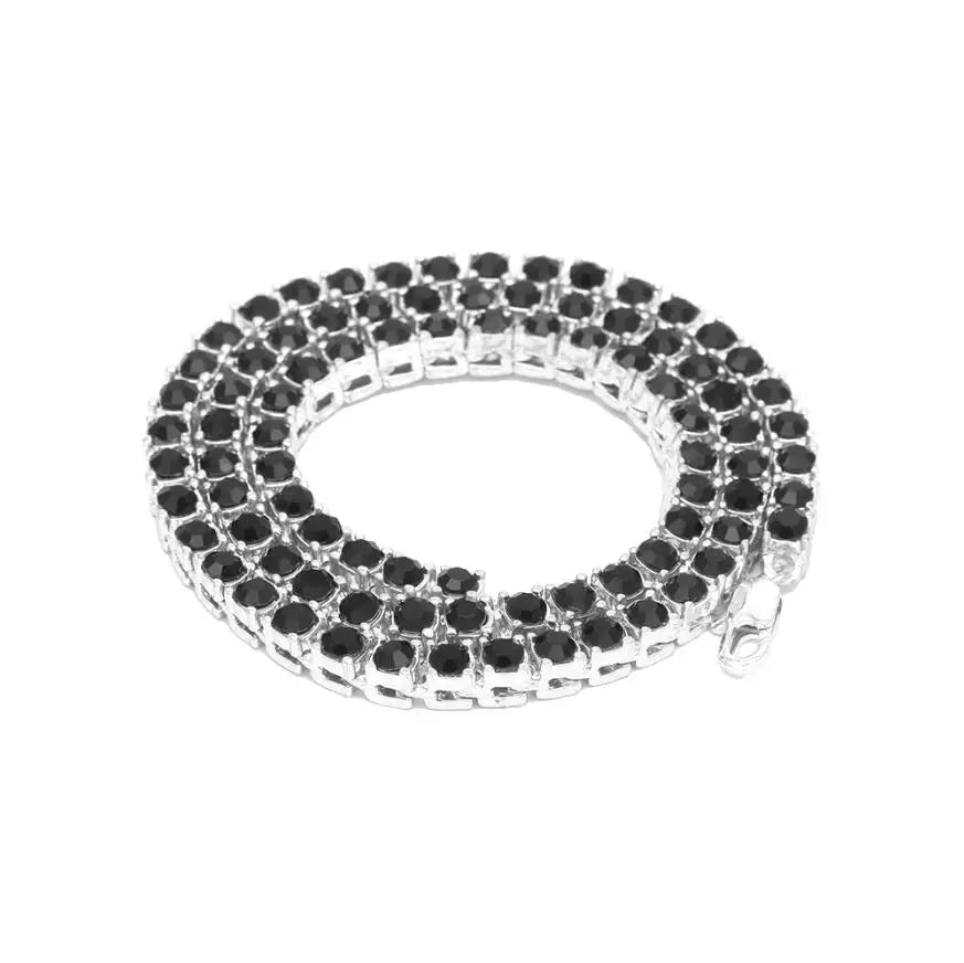 THE BLING KING  1 Row Tennis Chains Necklace For Men Iced Blue/Red/Black Colored Rhinestones Link Choker Hiphop Jewelry