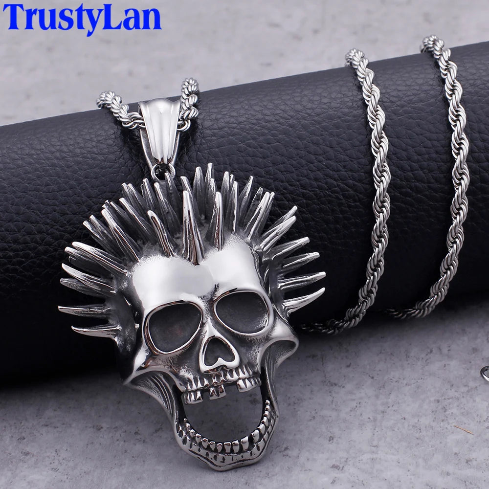 Punk Rocker Gothic Skeleton Skull Pendant Necklace For Man Cool 316L Stainless Steel Biker Jewelry On Neck Jewelry