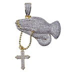 Iced Out Praying Hands Cross Pendant — Gold