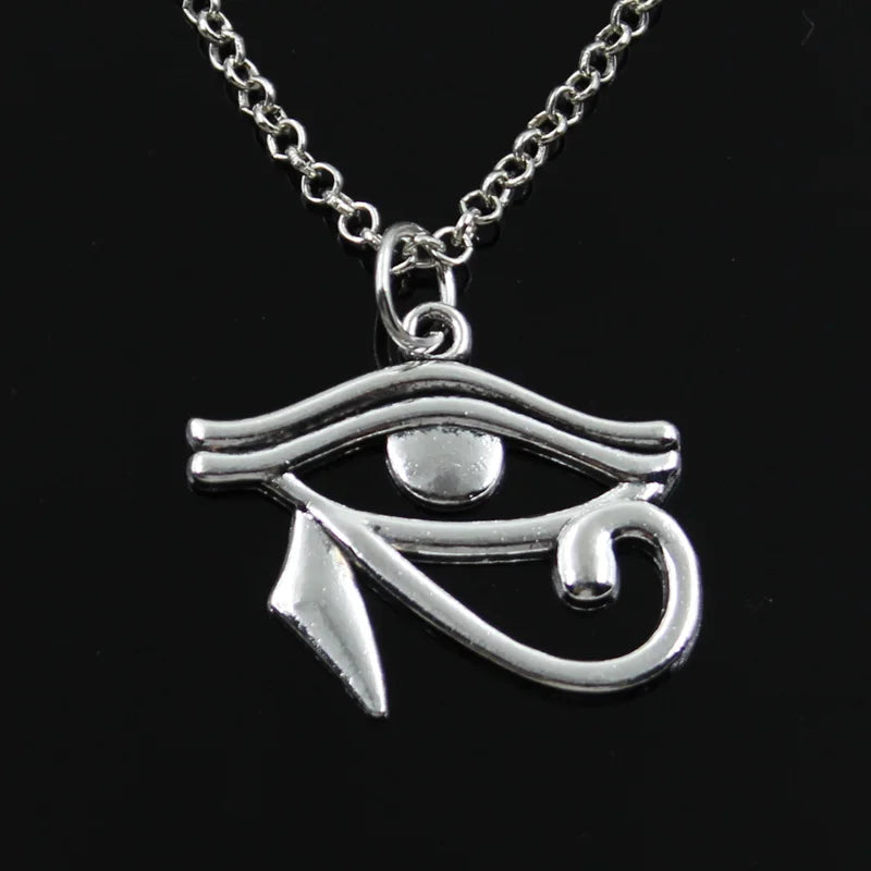 New Fashion Ancient Egypt Eye Of Horus Pendants Round Cross Chain Short Long Mens Womens Silver Color  Necklace Jewelry Gift
