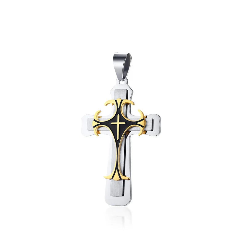 Vnox Cross Necklace For Men Byzantine Gold Color Stainless Steel Chain Catholic Crucifix Pendant Male Punk Rock