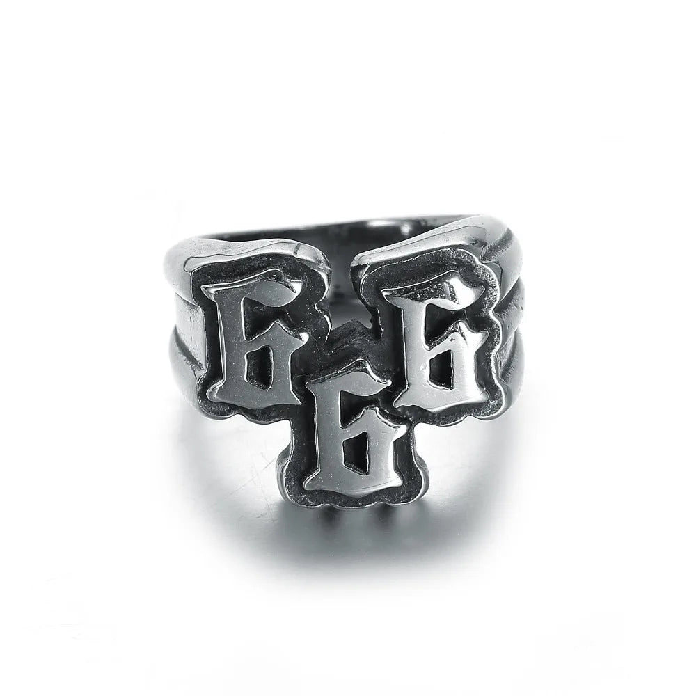 European And American Men's Punk Stainless Steel Digital 666 Ring Jewelry