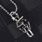 Double Skull Cross Pendant Necklace Black — Stainless Steel