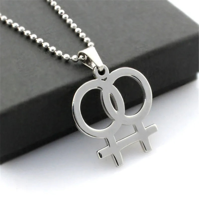 2024 Fashion LGBT Gay Pride Rainbow Girl Boy Symbol Necklaces Pendant Stainless Steel Necklace Men Jewelry