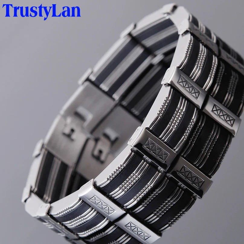 316L Stainless Steel Man Bracelet for Men Men's Silicone Bracelets & Bangles Fashion On Hand Chain Jewellery Adjustable