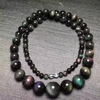 Fine Rainbow Eye Black Natural Obsidian Stone Necklace Round Bead Tower Chain Necklace for Women Men Fashion Jewelry JoursNeige