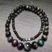 Fine Rainbow Eye Black Natural Obsidian Stone Necklace Round Bead Tower Chain Necklace for Women Men Fashion Jewelry JoursNeige