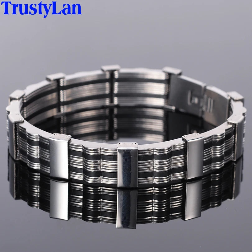 316L Stainless Steel Man Bracelet for Men Men's Silicone Bracelets & Bangles Fashion On Hand Chain Jewellery Adjustable