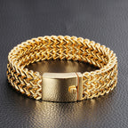 Gold Color Stainless Steel Bracelet Men 18MM Double Row Franco Curb Chain Men's Bracelets & Bangles Mannen Armband