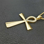 Egypt Iced Out Bling Ankh Cross Pendant Necklace For Women And Men Key of Life Stainless Steel Egyptian Jewelry