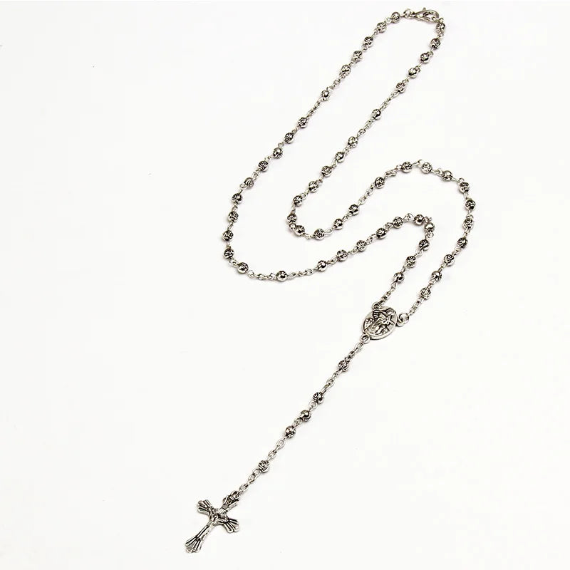 4mm Stainless Steel Necklace, Little Rosary Lady Jewelry Rosary Necklace Lady Jewelry Necklace Jesus Cross Necklace