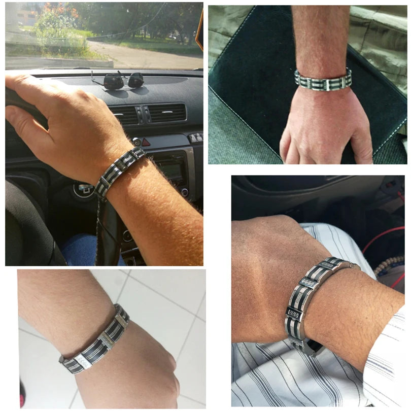 316L Stainless Steel Man Bracelet for Men Men's Silicone Bracelets & Bangles Fashion On Hand Chain Jewellery Adjustable