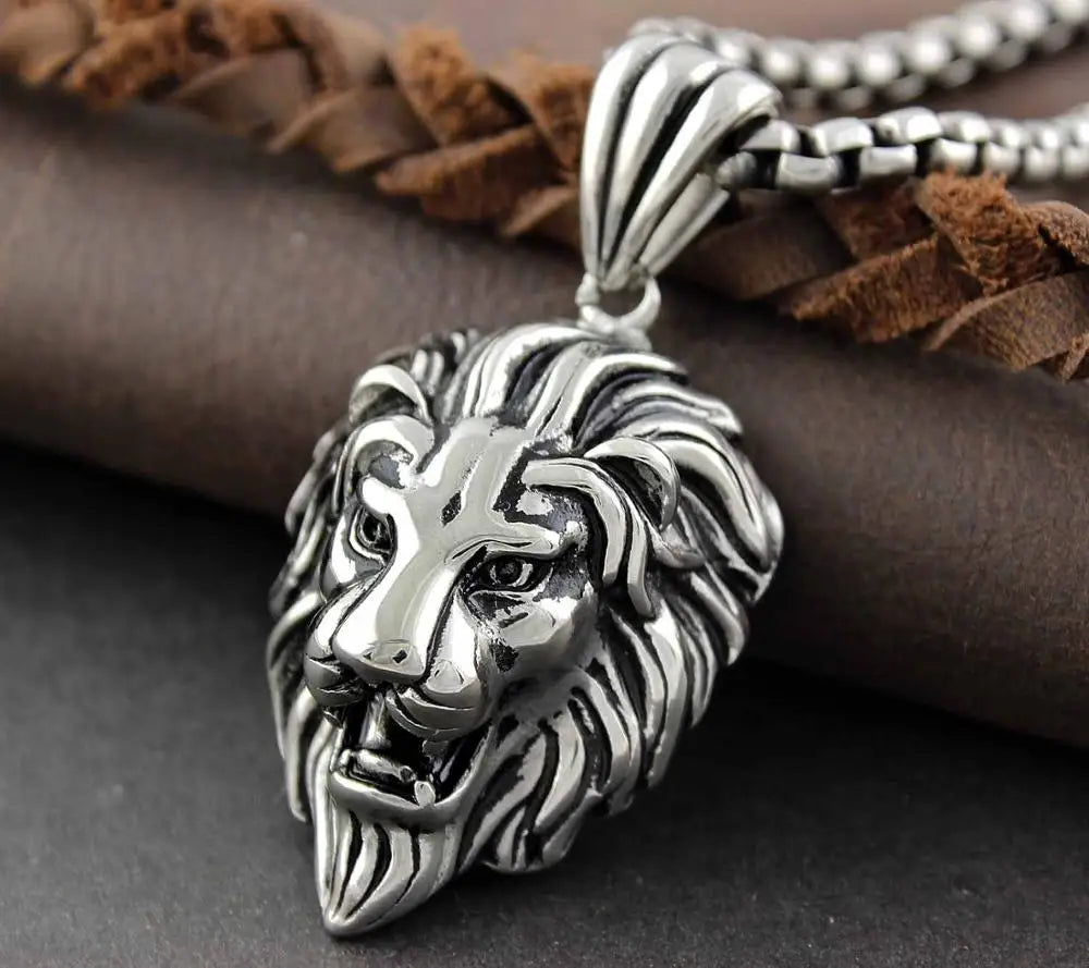 Hip Hop Silver /Gold/Black Color Lion Head Pendant Necklace For Men Luxury Stainless Steel Male Jewelry Friendship Gift