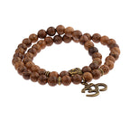 Buddha Head Beaded Bracelet — Black Stone Beads, Bronze-Tone